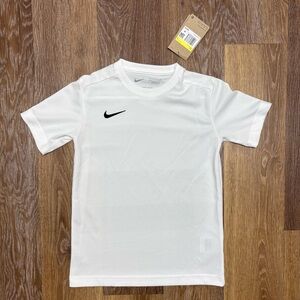 Nike White Short Sleeve Dri-FIT Tee with Black Swoosh